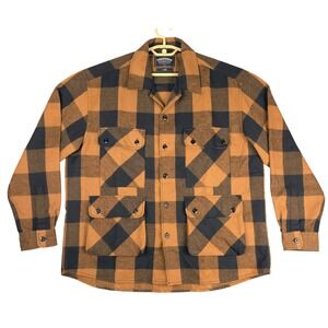 FRIZMWORKS Buffalo Check Shirt Jacket Men's Oversize Large Brown Black Button Up